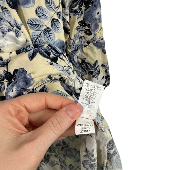 J Jill Butter Yellow Blue Floral Blouse Tassels Preppy Cottage Womens Plus 1x - Picture 6 of 7